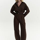 Button Detailed Utility Jumpsuit Brown