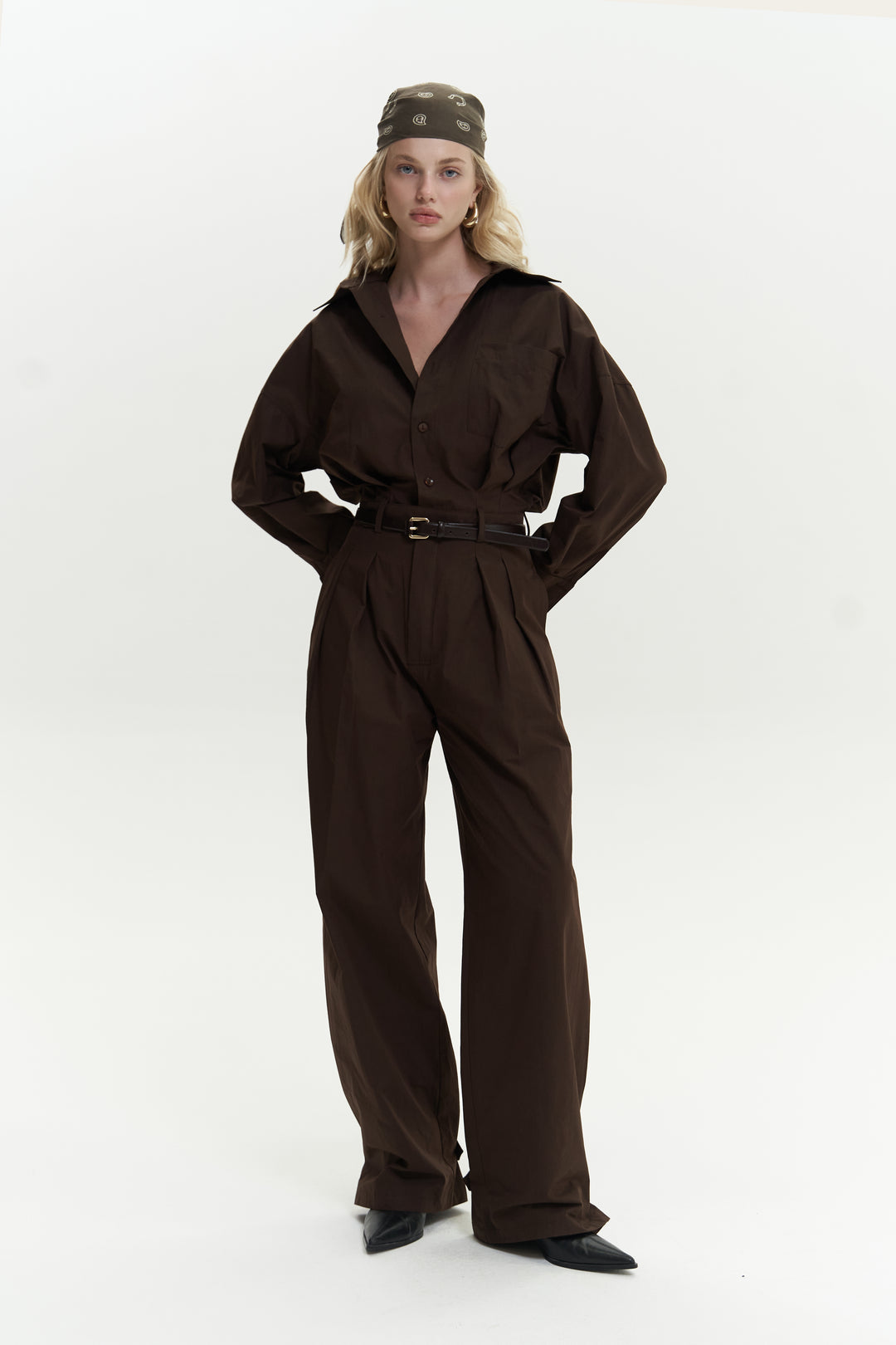 Button Detailed Utility Jumpsuit Brown