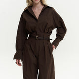 Button Detailed Utility Jumpsuit Brown