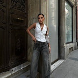 Gray Wash Ripped Hem Barrel Jeans