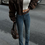 Flared Mid Rise Front Stitch Jeans