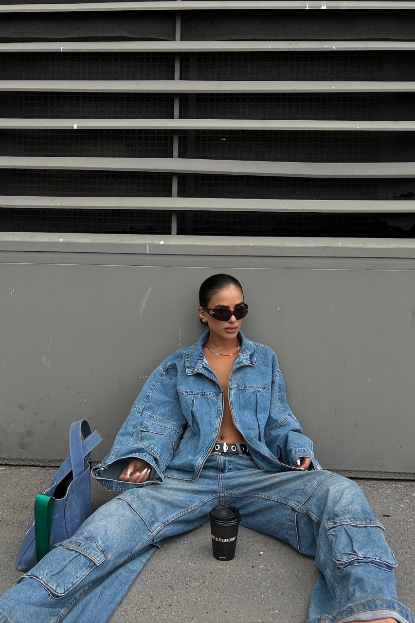 Cargo Zip Up Jean Jacket