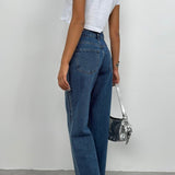 Rhinestone Striped Straight Jeans