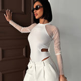 Sheer Sleeve Cut-Out Bodysuit White