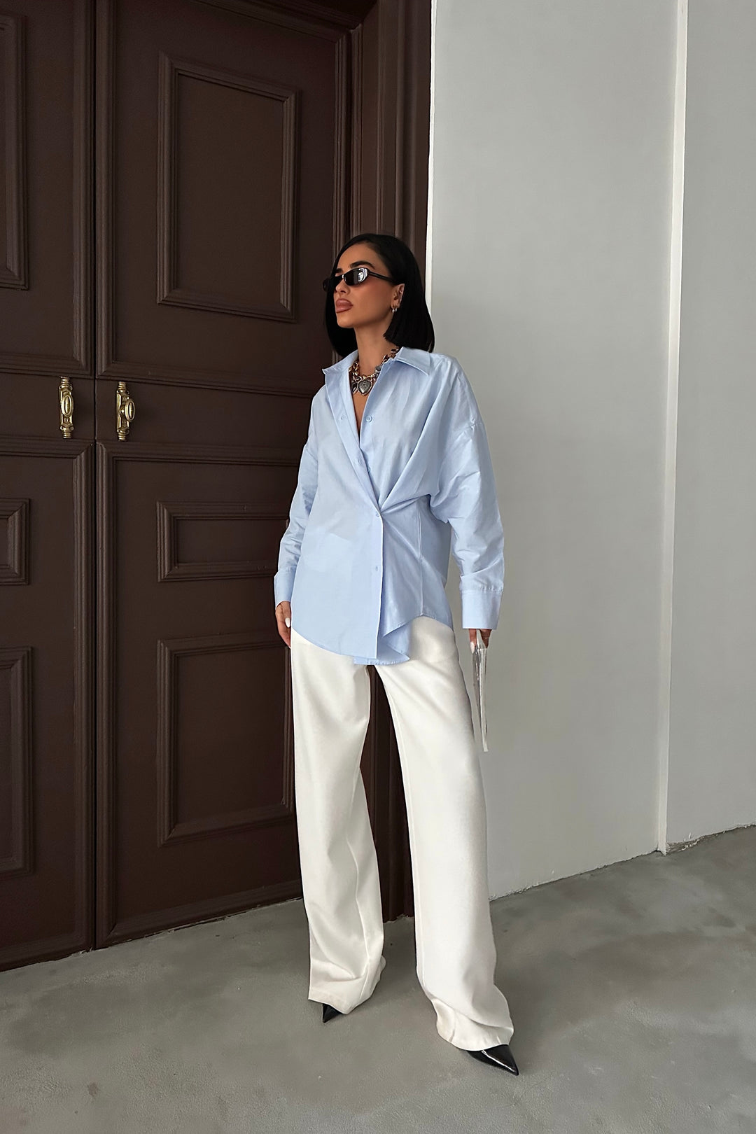 Crossed-Button Oversized Shirt