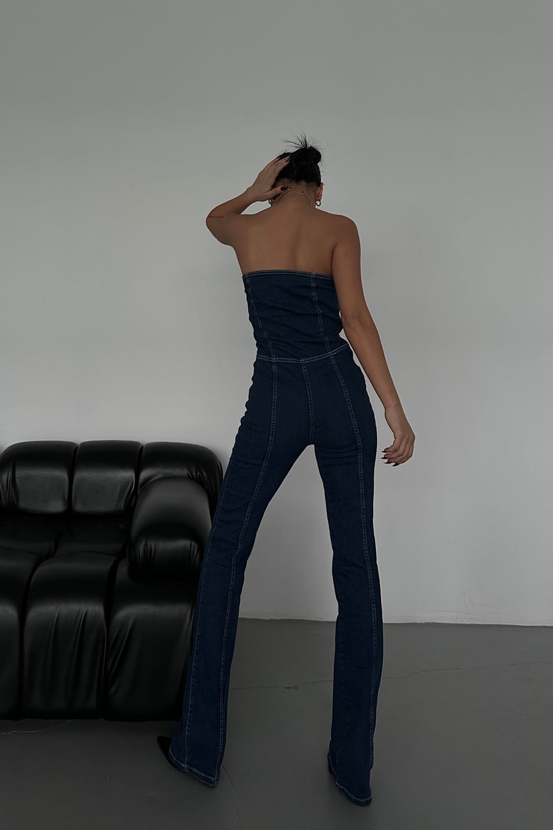 Off Shoulder Denim Jumpsuit