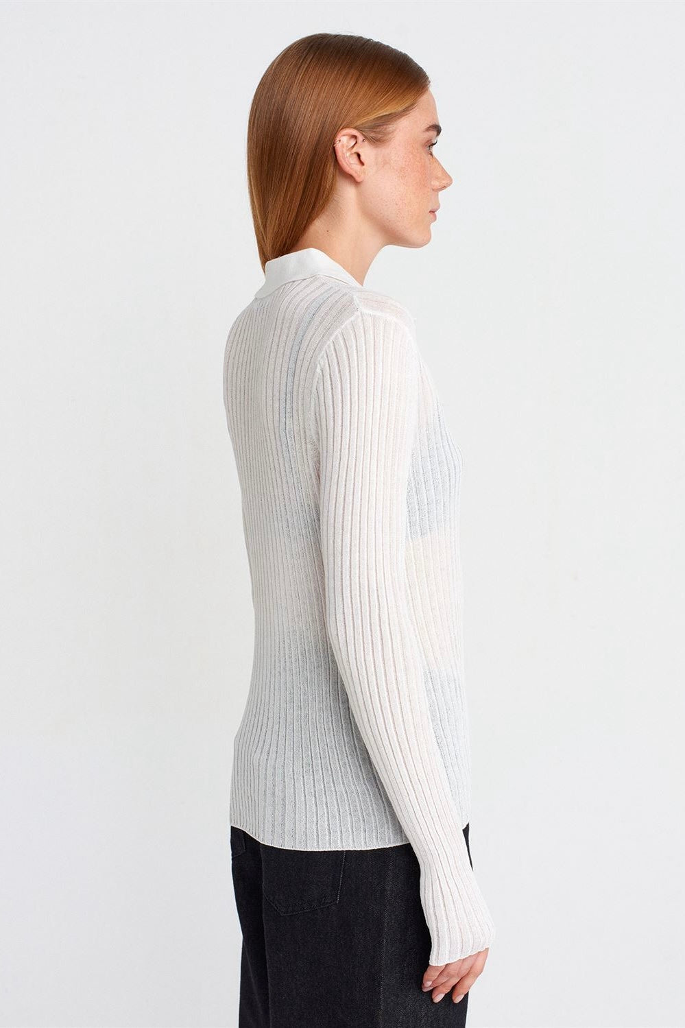 Buttoned Polo Collar Lightweight Knit Sweater