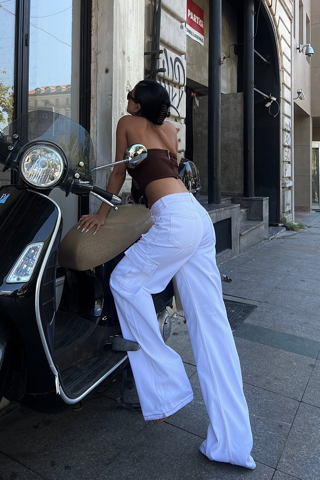 Brown Stitch White Cargo Jeans