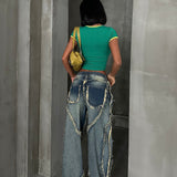 Tassel Wide-Leg Jeans Green Wash
