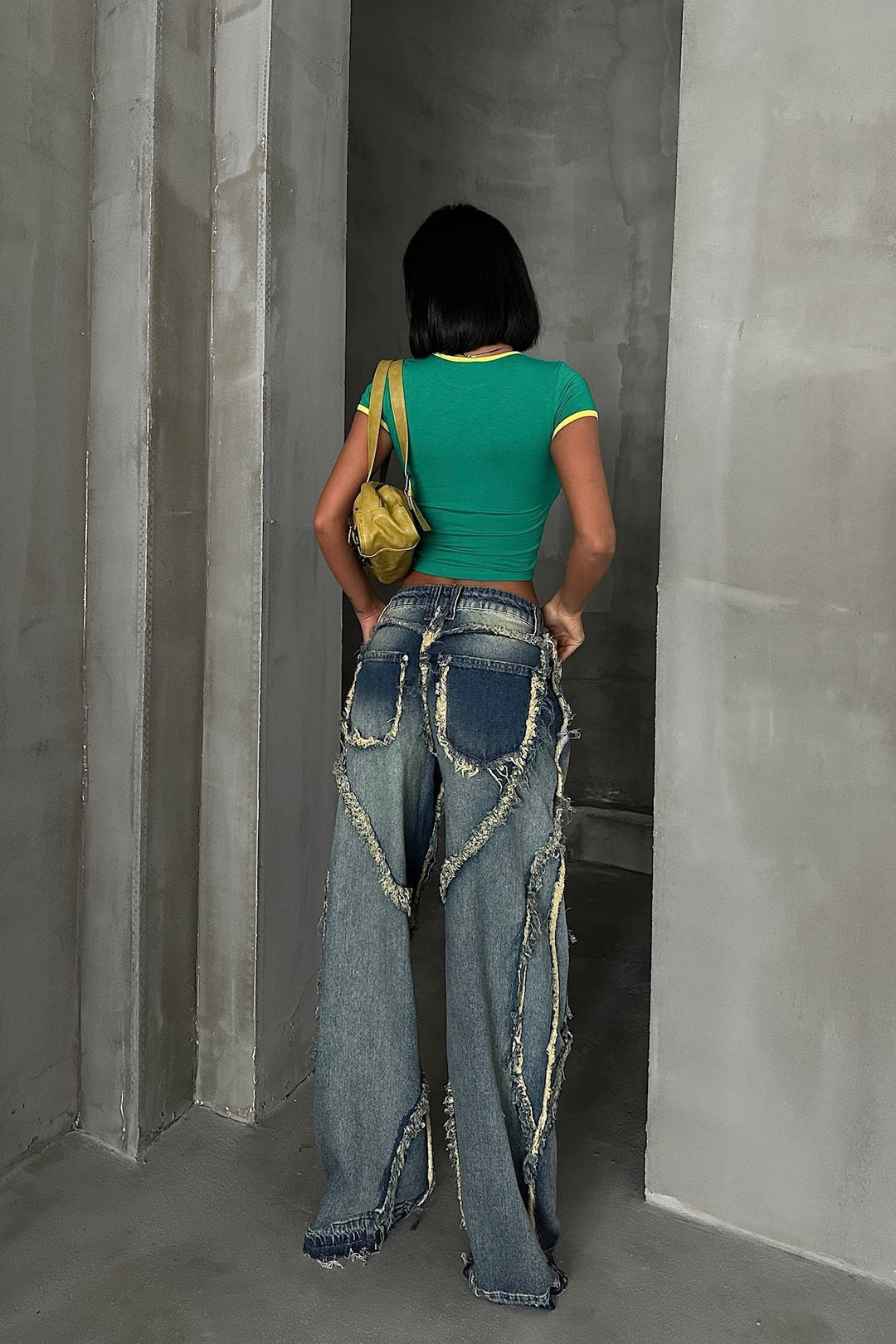 Tassel Wide-Leg Jeans Green Wash