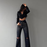 Metal Stones Flared Jeans