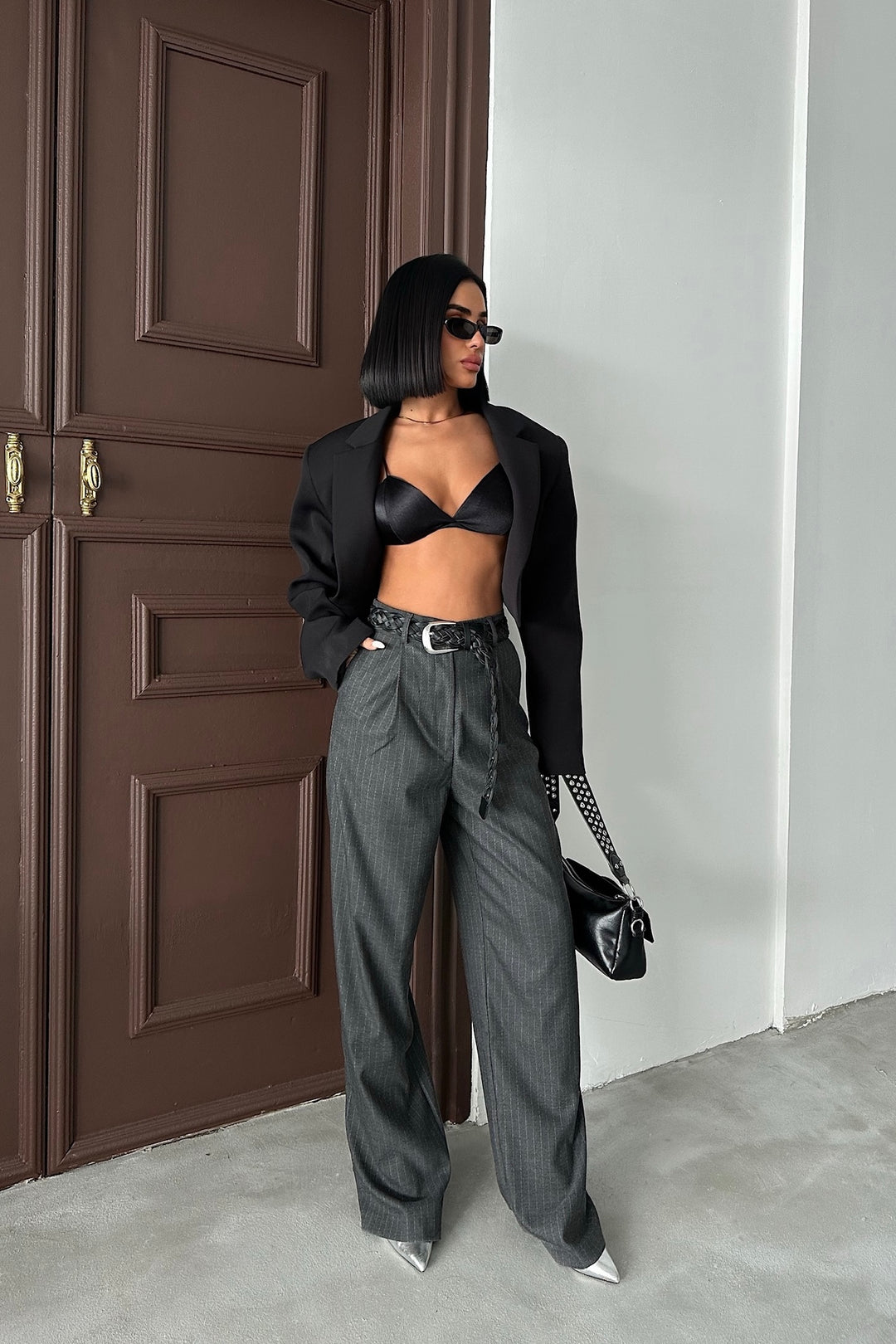 Pinstripe Pleated Trousers
