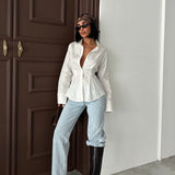 Pleated Waist Button-Up Shirt