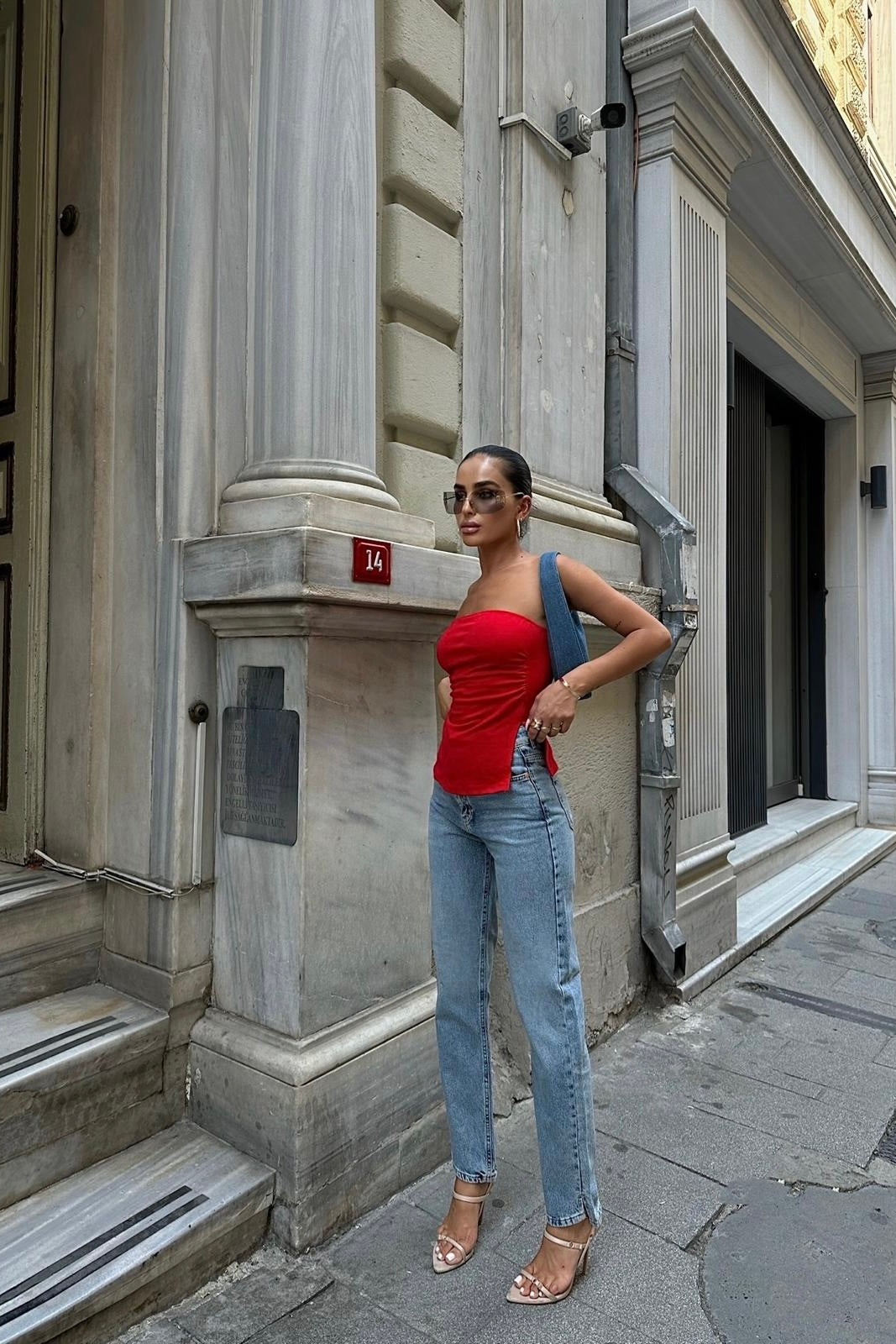 Slit Hem Mom Jeans