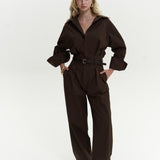 Button Detailed Utility Jumpsuit Brown