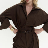 Button Detailed Utility Jumpsuit Brown