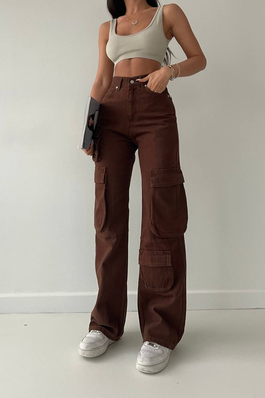 Pockets Cargo Jeans In Neutrals
