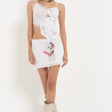 Pomeranian Print Lace Trim Mini Skirt