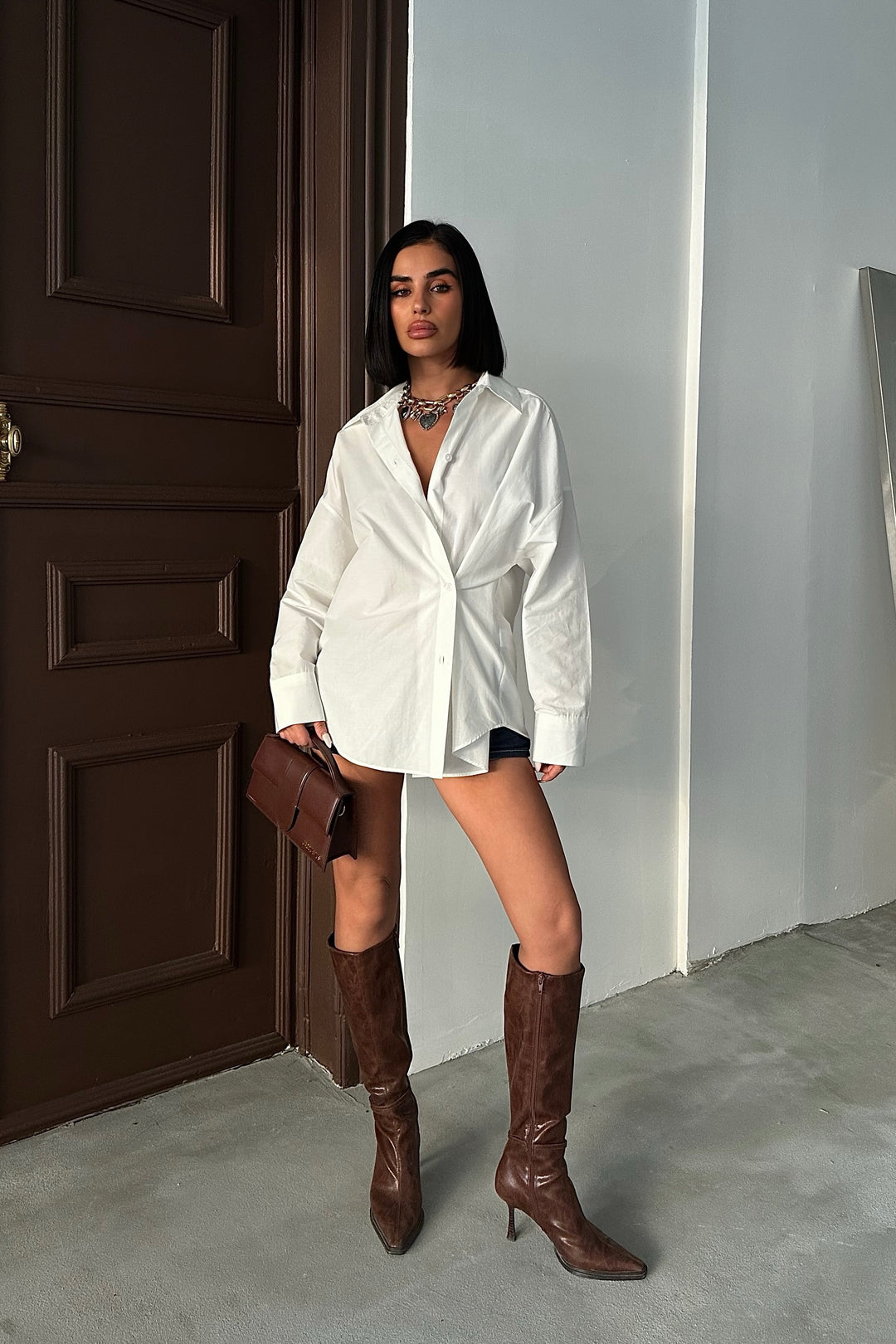 Crossed-Button Oversized Shirt