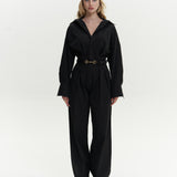 Button Detailed Utility Jumpsuit Black