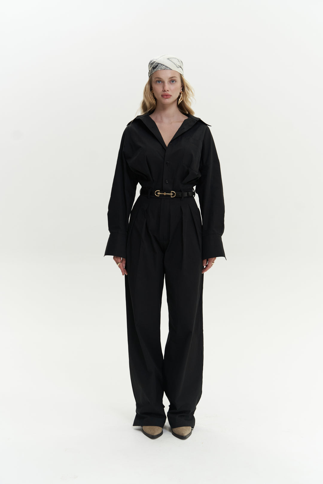 Button Detailed Utility Jumpsuit Black
