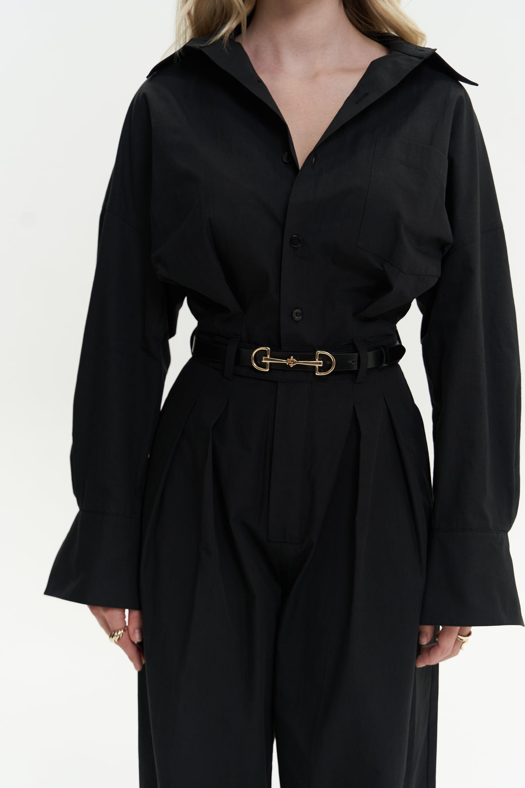 Button Detailed Utility Jumpsuit Black