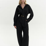 Button Detailed Utility Jumpsuit Black
