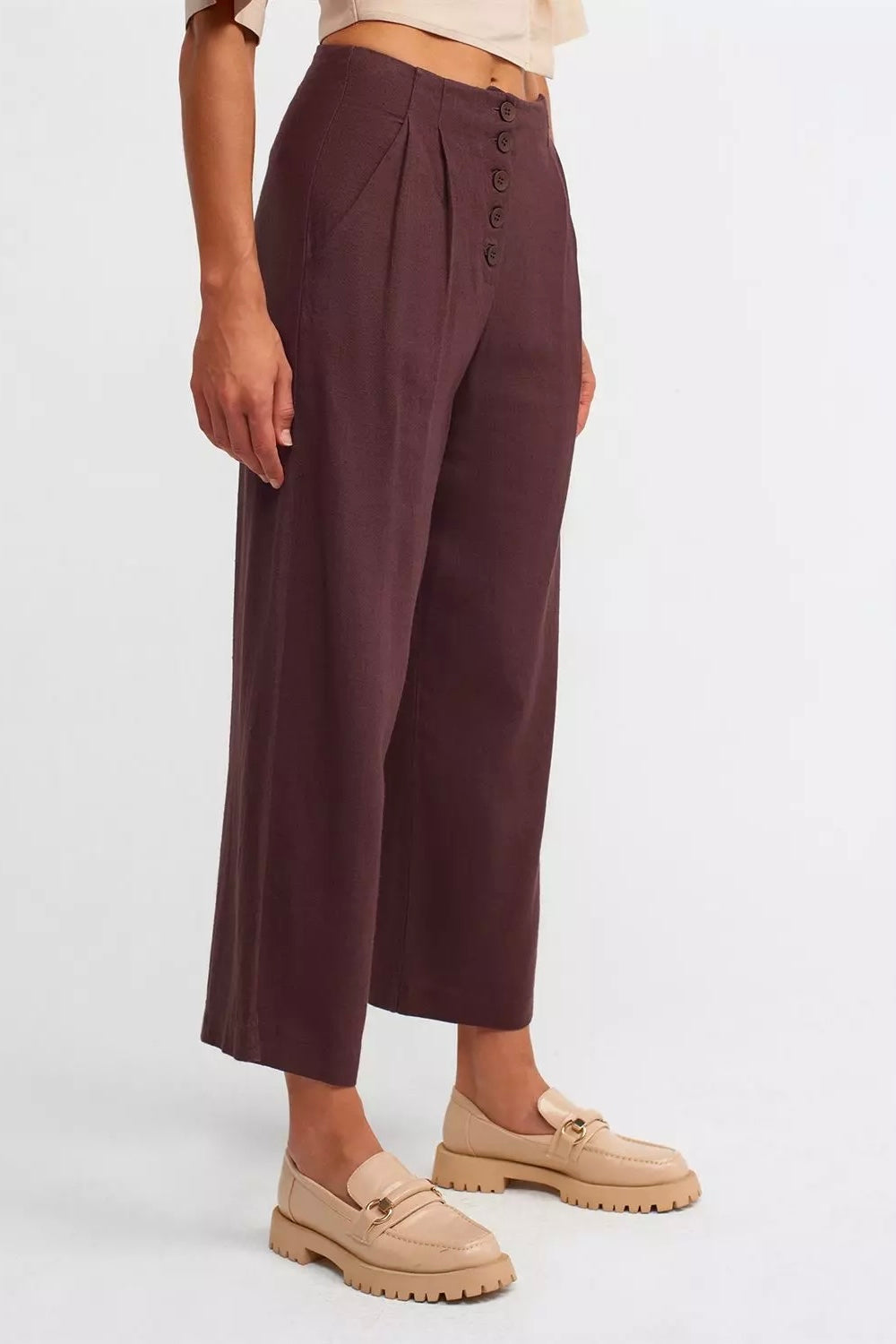Button Up Brown Linen Pants