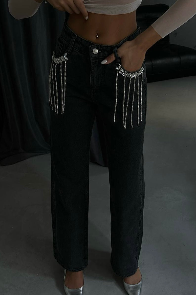 Crystal Design Pocket Jeans