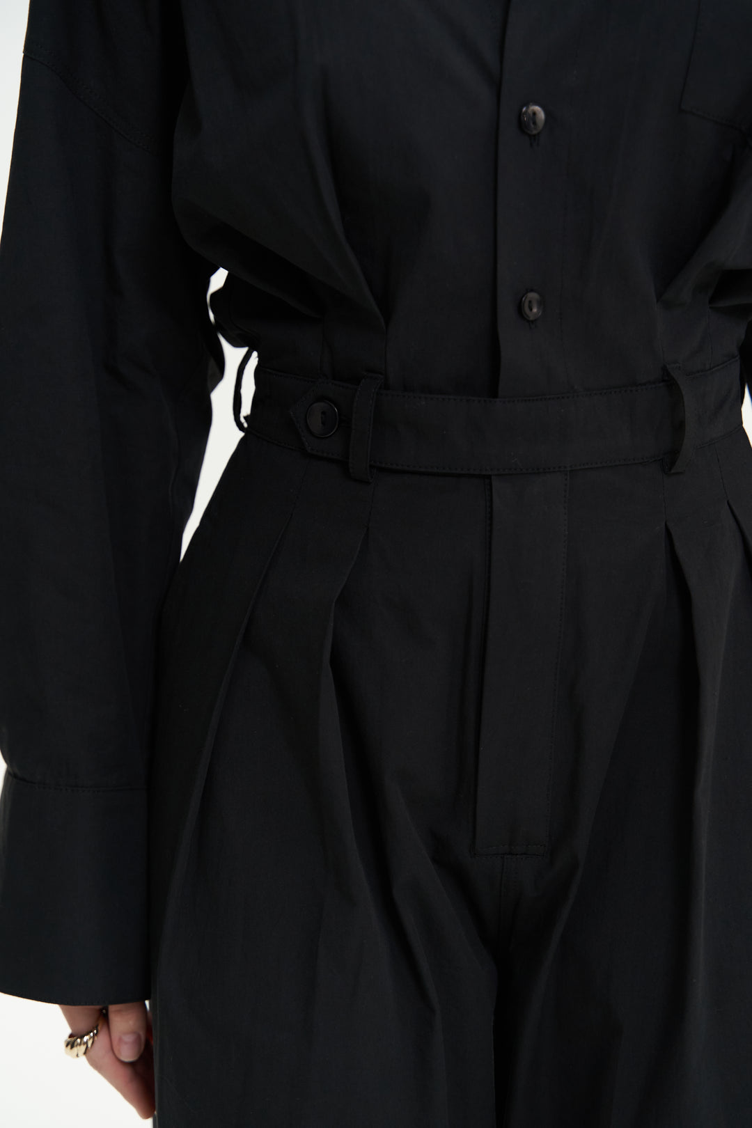 Button Detailed Utility Jumpsuit Black