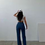 Wide Side Split Jeans Dark Blue