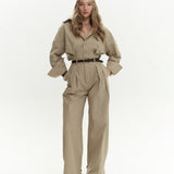Button Detailed Utility Jumpsuit Beige
