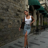 Mid-length Cargo Jean Skirt