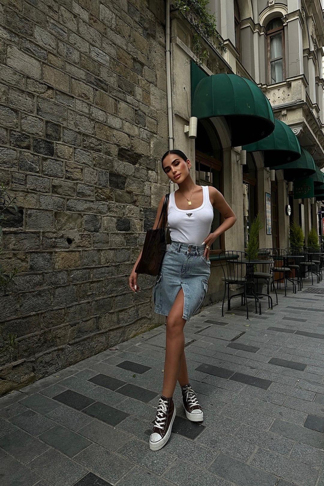Mid-length Cargo Jean Skirt