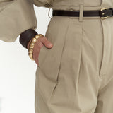 Button Detailed Utility Jumpsuit Beige