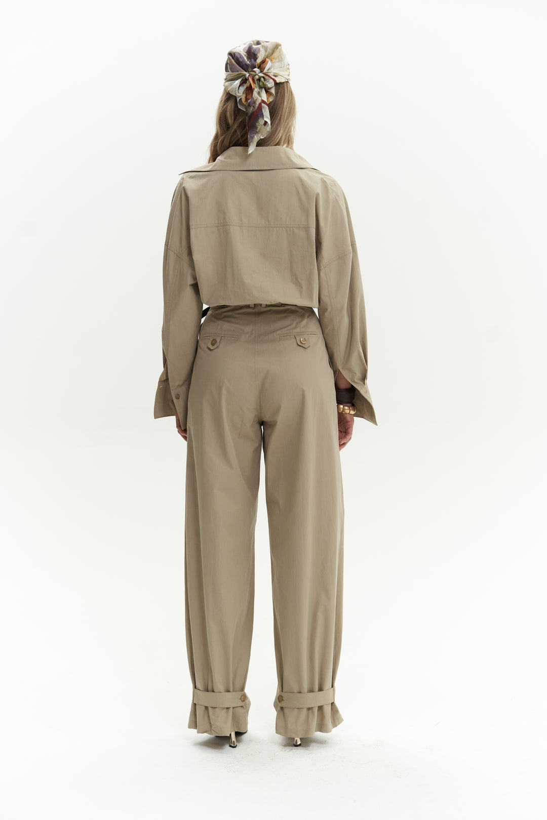 Button Detailed Utility Jumpsuit Beige