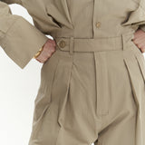 Button Detailed Utility Jumpsuit Beige