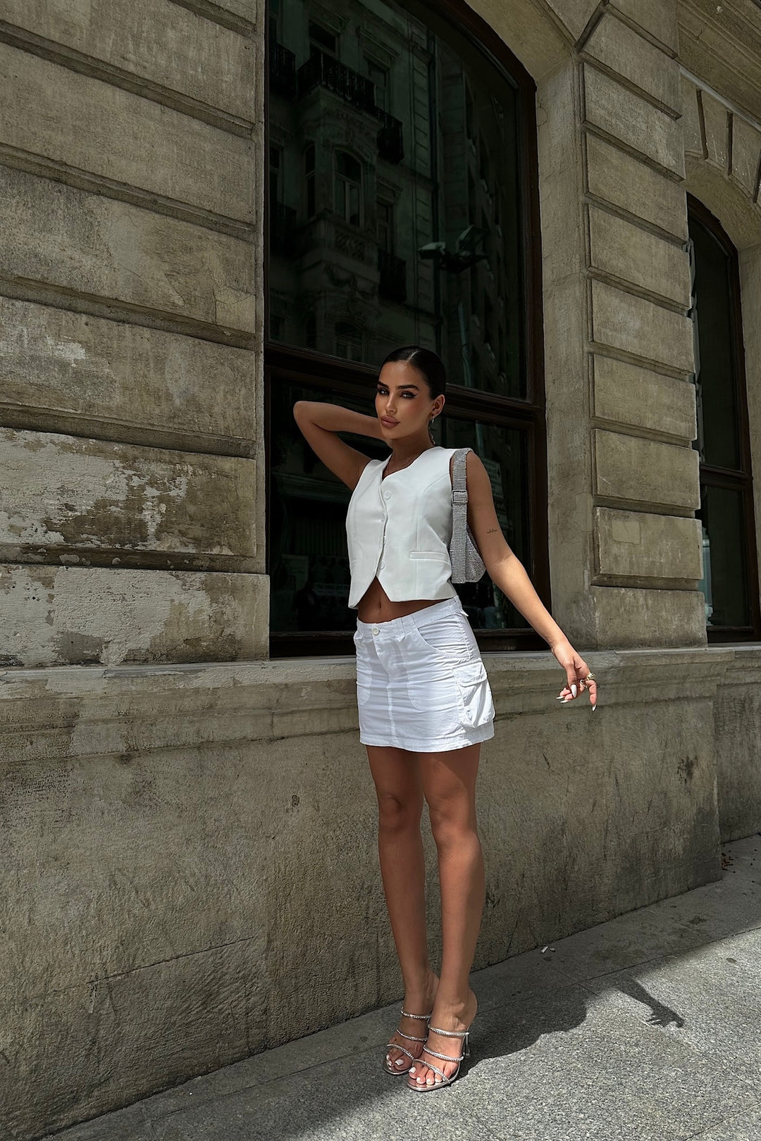 Cotton Cargo Mini White Skirt