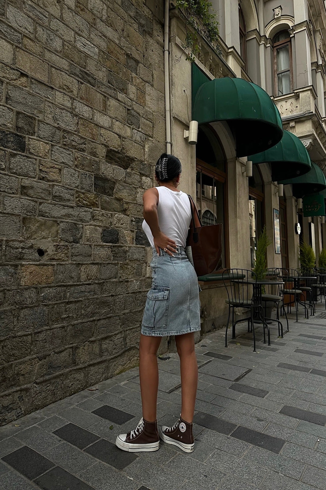 Mid-length Cargo Jean Skirt