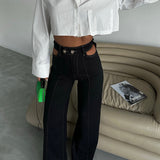 Cutout Waist Black Flare Pants
