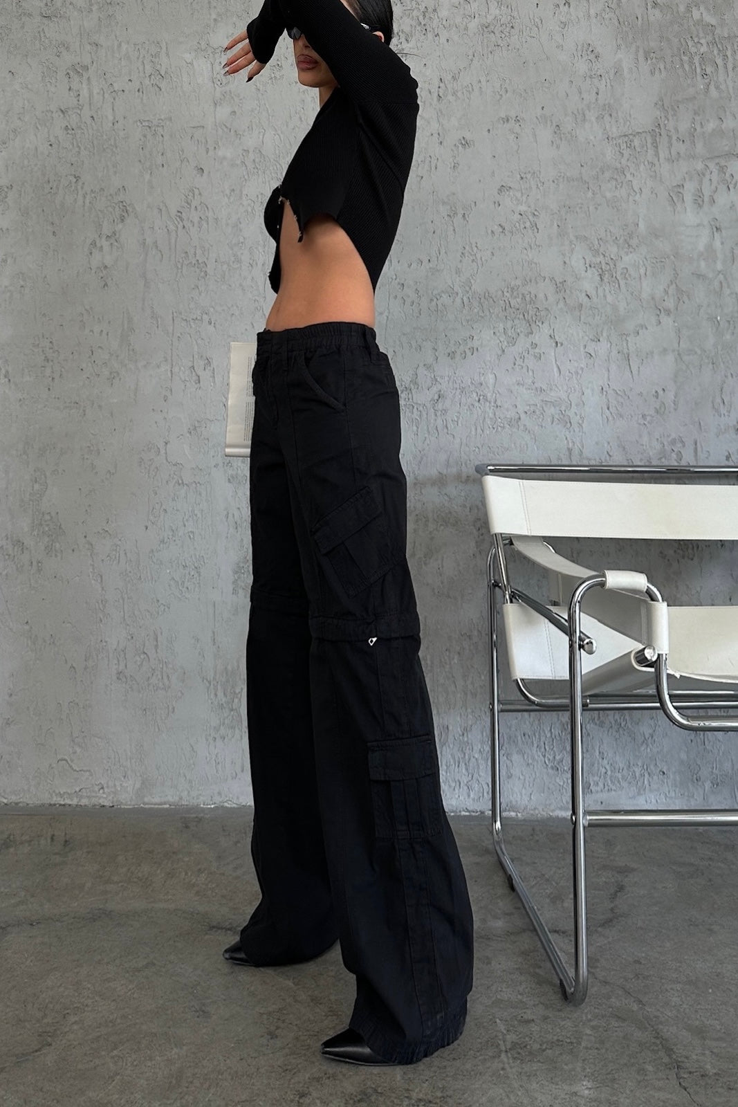 Above Knee Zip Detail Parachute Cargo Pants