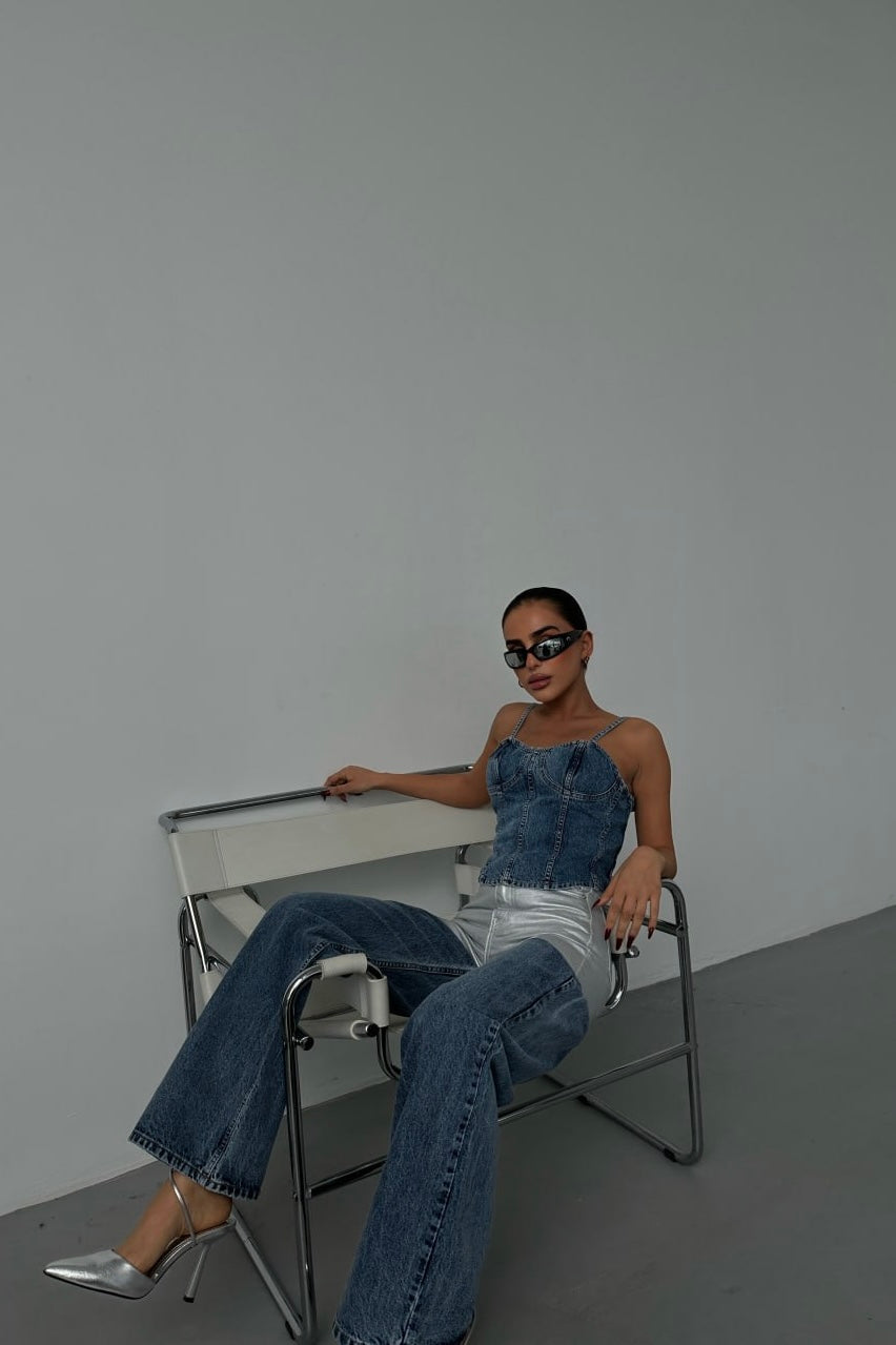 Silver Designed Bicolor Jeans