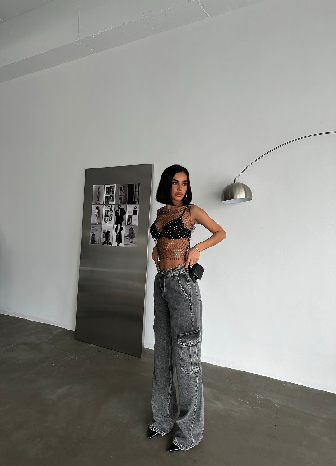 High Waist Denim Cargo Pants