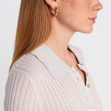 Buttoned Polo Collar Lightweight Knit Sweater