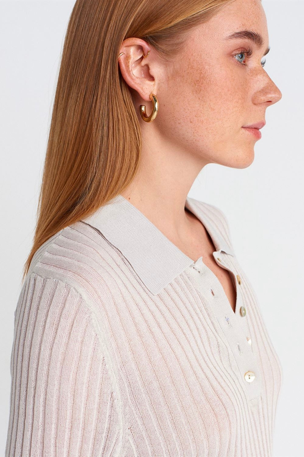 Buttoned Polo Collar Lightweight Knit Sweater