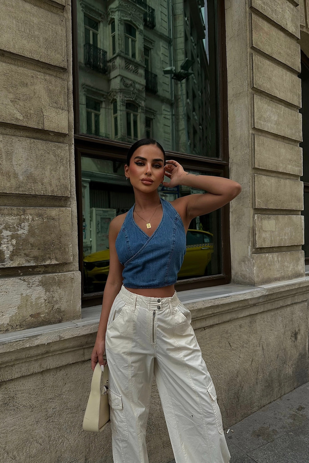 Open Tie Back Denim Top