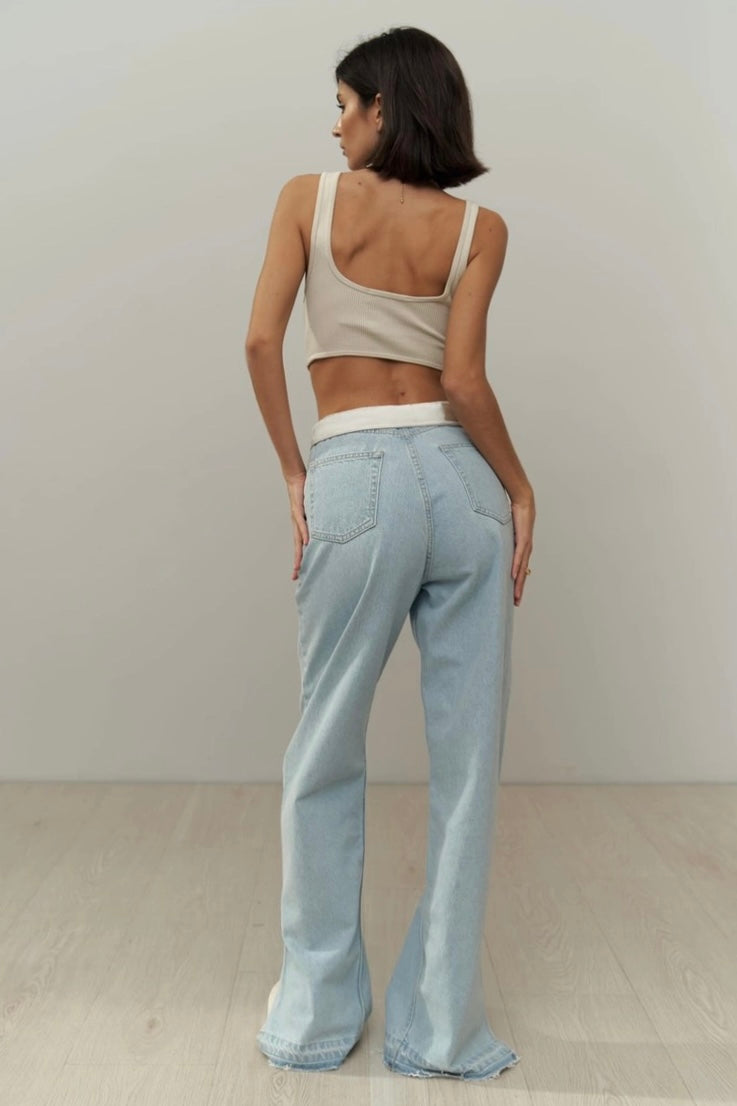 Folded Belt Denim Pants
