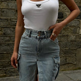 Mid-length Cargo Jean Skirt