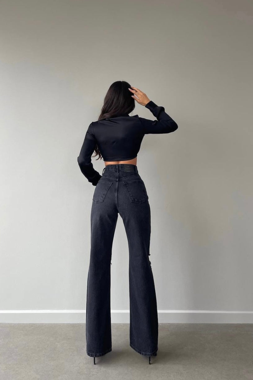 Metal Stones Flared Jeans