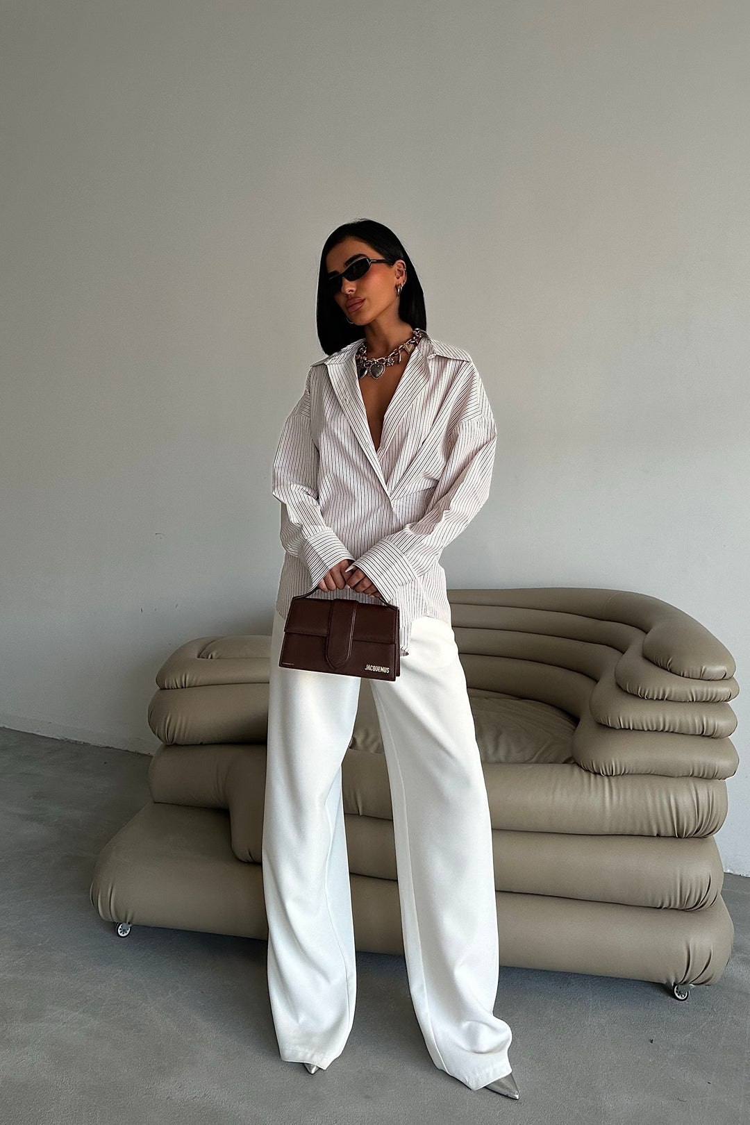 Crossed-Button Oversized Shirt
